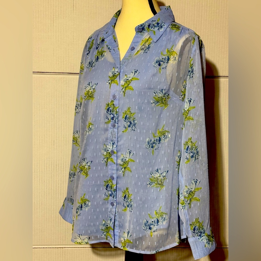 NWOT DENIM & CoWomen's XS button up blouse w/Floral print SwissDots w/separate t